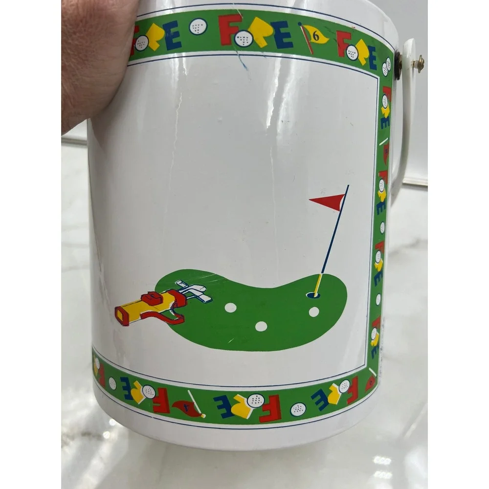 Vintage Georges Briard Golf Ice Bucket Fore Theme White Insulated Barware Lid